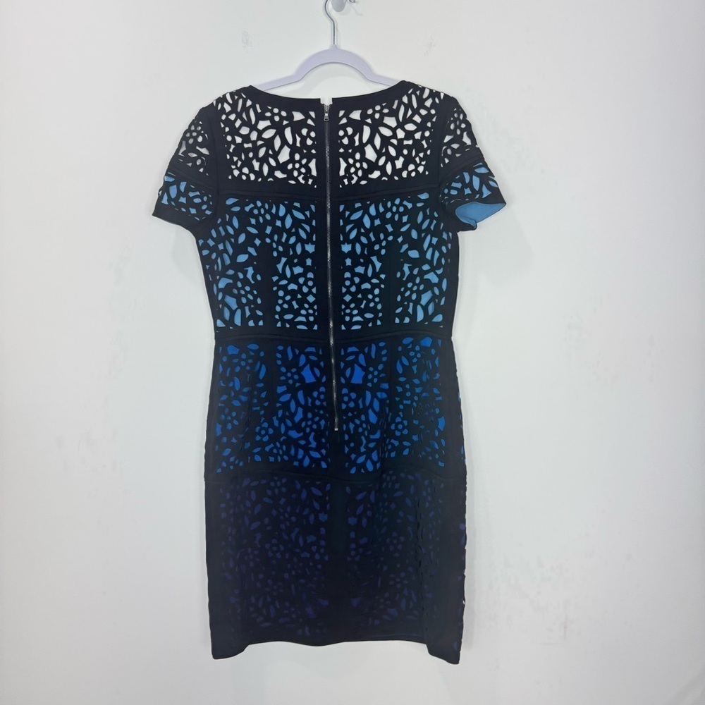 Shani Collection Blue Ombré Colorblock Laser-Cut Sheath Dress Size 12 - Picture 5 of 15